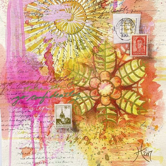Take That Big Step - Original Art Signed Artwork Mixed Media Painting 9”x12”